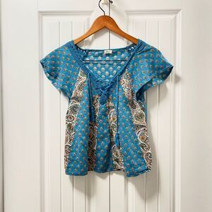 Hollister Boho Blouse Blue Floral - S